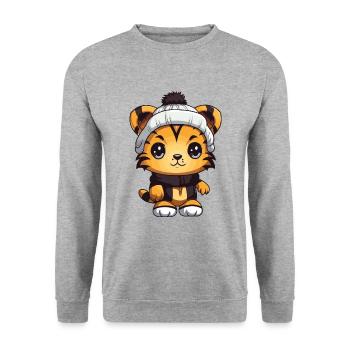 Tiger Winter Animal Cute Comic - Unisex Sweatshirt - salt & pepper - Front - Alina (178cm) & Michal (187cm)