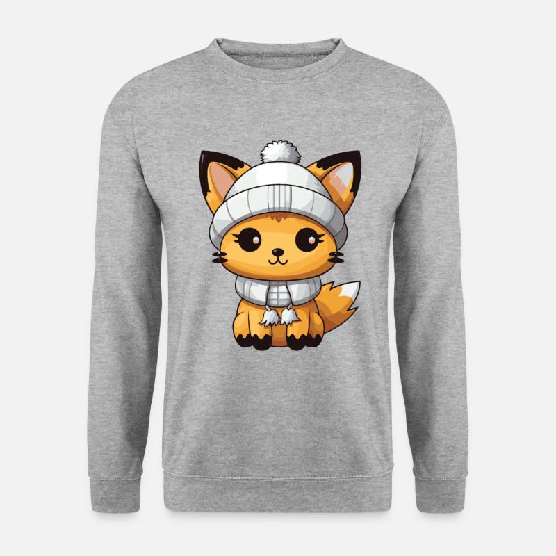 Fuchs Winter Tier Niedlich Comic - Unisex Pullover - Weißgrau meliert