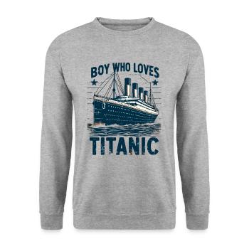 Les Titanic Ship Boys qui adorent le RMS Titanic - Sweat-shirt Unisexe - gris chiné - Devant - Alina (178cm) & Michal (187cm)