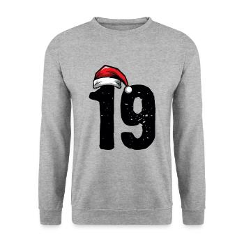19 Zahl Weihnachten - Unisex Pullover - Weißgrau meliert - Vorne - Alina (178cm) & Michal (187cm)