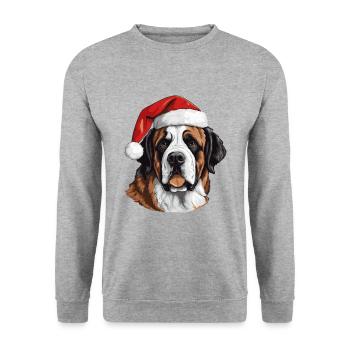 Portrait de Noël tête de chien Saint Bernand - Sweat-shirt Unisexe - gris chiné - Devant - Alina (178cm) & Michal (187cm)