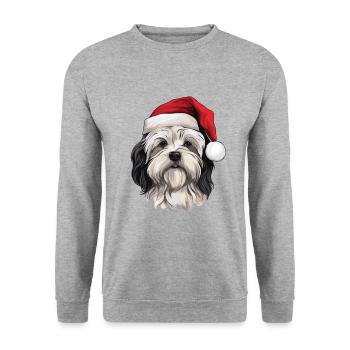 Havanese Hund Kopf Weihnachten Portät - Unisex Pullover - Weißgrau meliert - Vorne - Alina (178cm) & Michal (187cm)