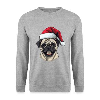 Pug Hund Mops Kopf Weihnachten Portät - Unisex Pullover - Weißgrau meliert - Vorne - Alina (178cm) & Michal (187cm)