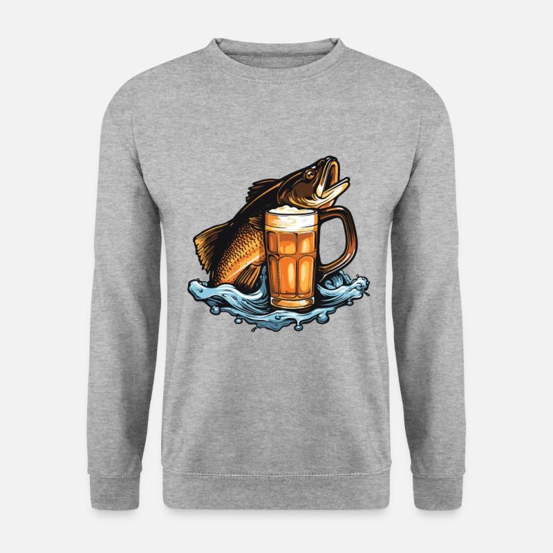 Fischen Bier Angeln - Unisex Pullover - Weißgrau meliert