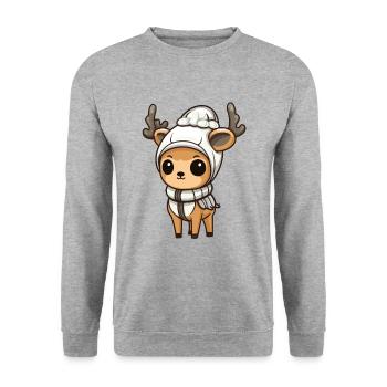 Reh Geweih Winter Tier Baby Comic - Unisex Pullover - Weißgrau meliert - Vorne - Alina (178cm) & Michal (187cm)