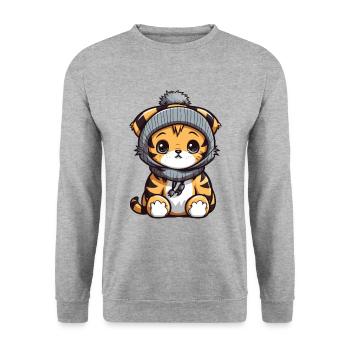Tiger Winter Animal Baby Comic - Unisex Sweatshirt - salt & pepper - Front - Alina (178cm) & Michal (187cm)