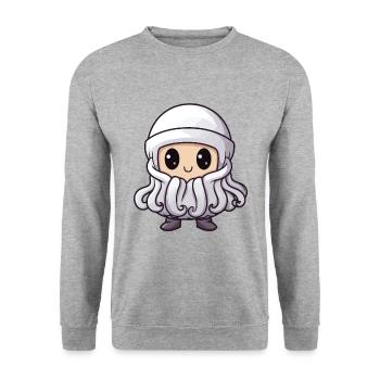 Oktopus Winter Tier Baby Comic - Unisex Pullover - Weißgrau meliert - Vorne - Alina (178cm) & Michal (187cm)