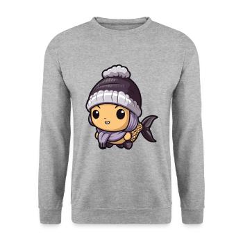 Poisson, Hiver, Animal, Bébé, Anime - Sweat-shirt Unisexe - gris chiné - Devant - Alina (178cm) & Michal (187cm)