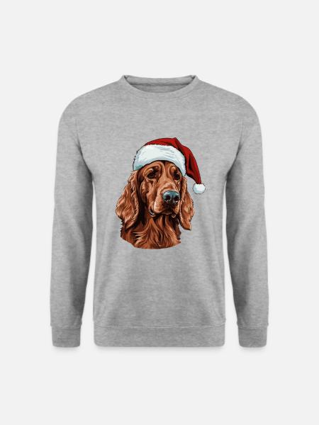 Irish Setter Hund Weihnachten Porträt Xmas - Unisex Pullover - Weißgrau meliert