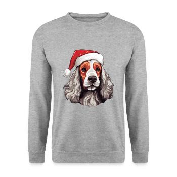 Cocker Spaniel Hund Weihnachten Porträt Xmas - Unisex Pullover - Weißgrau meliert - Vorne - Alina (178cm) & Michal (187cm)