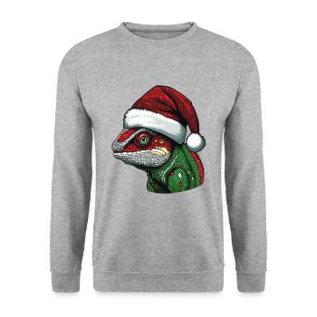 Caméléon Noël Animal Portrait Noël - Sweat-shirt Unisexe - gris chiné - Devant - Alina (178cm) & Michal (187cm)