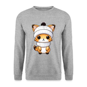 Fuchs Winter Comic Illustration - Unisex Pullover - Weißgrau meliert - Vorne - Alina (178cm) & Michal (187cm)