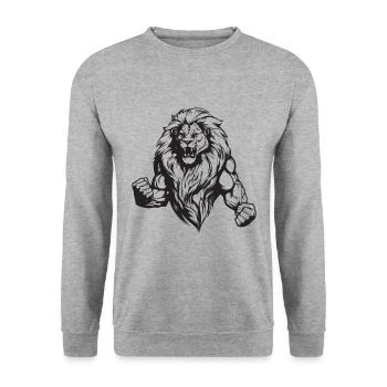 Löwe Muskeln Gym Bodybuilding - Unisex Pullover - Weißgrau meliert - Vorne - Alina (178cm) & Michal (187cm)