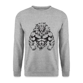 Löwe Bodybuilding Muskeln Workout Gym - Unisex Pullover - Weißgrau meliert - Vorne - Alina (178cm) & Michal (187cm)