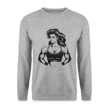 Woman Muscles Bodybuilding Fitness Gym - Unisex Sweatshirt - salt & pepper - Front - Alina (178cm) & Michal (187cm)