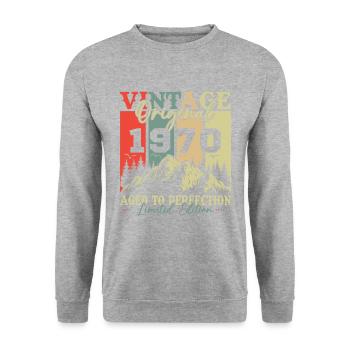 1970's Vintage Retro Birthday Gift - Unisex Sweatshirt - salt & pepper - Front - Alina (178cm) & Michal (187cm)