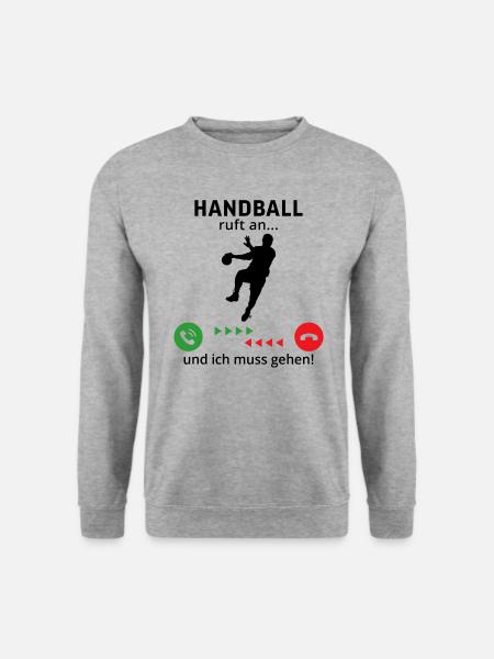 handball ruft an und ich muss gehen - Unisex Pullover - Weißgrau meliert