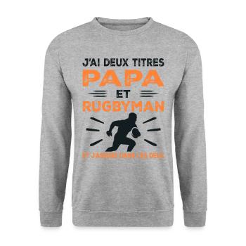 I have two titles: Dad and Rugby Man, Passionate Rugby - Unisex Sweatshirt - salt & pepper - Front - Alina (178cm) & Michal (187cm)