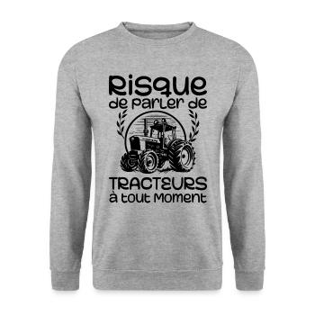 Risk of talking about tractors at any time - Unisex Sweatshirt - salt & pepper - Front - Alina (178cm) & Michal (187cm)