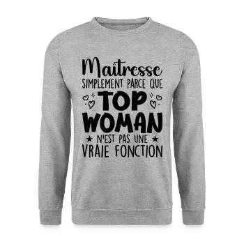 Maîtresse Top Woman - Cadeau Maîtresse - Sweat-shirt Unisexe - gris chiné - Devant - Alina (178cm) & Michal (187cm)
