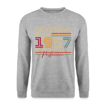 Legende seit 1957 Geburtstagsgeschenk - Unisex Pullover - Weißgrau meliert - Vorne - Alina (178cm) & Michal (187cm)