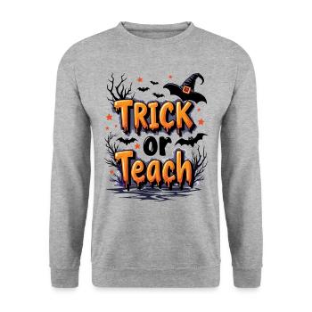 Trick or Teach Schule Halloween Lehrer - Unisex Pullover - Weißgrau meliert - Vorne - Alina (178cm) & Michal (187cm)