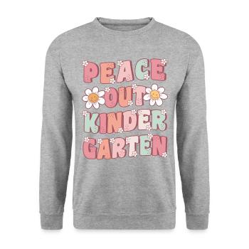 Peace Out Kindergarten Groovy Letzter Tag - Unisex Pullover - Weißgrau meliert - Vorne - Alina (178cm) & Michal (187cm)