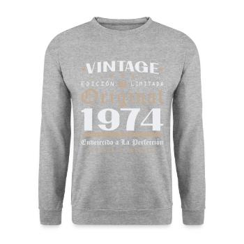 Vinatge 1974 Geburtstagsgeschenk - Unisex Pullover - Weißgrau meliert - Vorne - Alina (178cm) & Michal (187cm)