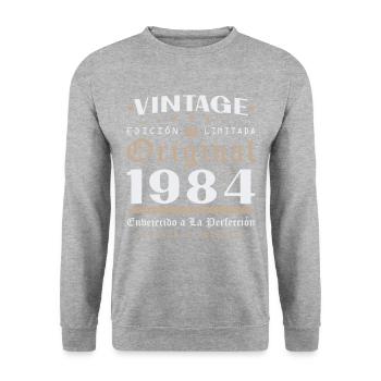 Vinatge 1984 Geburtstagsgeschenk - Unisex Pullover - Weißgrau meliert - Vorne - Alina (178cm) & Michal (187cm)