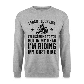 Lustiges Dirtbike | Niedlicher Motocross-Dirtbike-Fahrer - Unisex Pullover - Weißgrau meliert - Vorne - Alina (178cm) & Michal (187cm)
