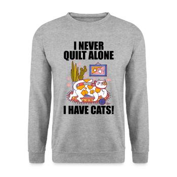 I never quilt alone. I have cats! - Unisex Sweatshirt - salt & pepper - Front - Alina (178cm) & Michal (187cm)