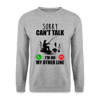 Tut mir leid, ich kann nicht sprechen, ich bin in meiner anderen Leitung - Unisex Pullover - Weißgrau meliert - Vorne - Alina (178cm) & Michal (187cm)