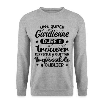 Une Super Gardienne - Cadeau gardienne - Sweat-shirt Unisexe - gris chiné - Devant - Alina (178cm) & Michal (187cm)