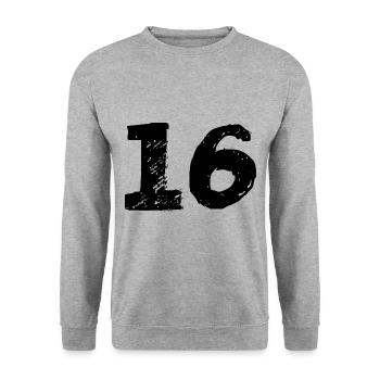 16 Zahl Trikot - Unisex Pullover - Weißgrau meliert - Vorne - Alina (178cm) & Michal (187cm)
