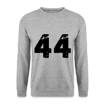 44 Zahl Trikot - Unisex Pullover - Weißgrau meliert - Vorne - Alina (178cm) & Michal (187cm)