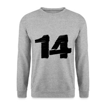 14 Zahl Trikot - Unisex Pullover - Weißgrau meliert - Vorne - Alina (178cm) & Michal (187cm)
