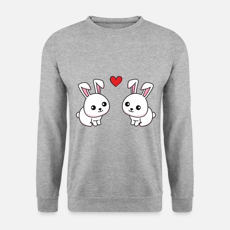 Hase Comic Paar Liebe - Unisex Pullover - Weißgrau meliert