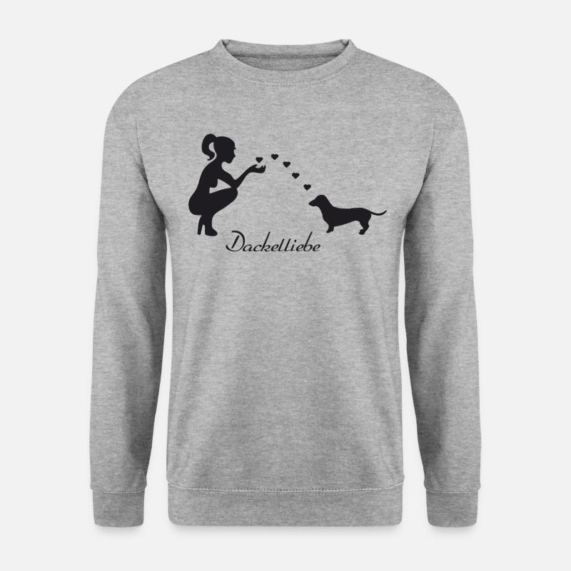 Dackel mit Frau - Unisex Pullover - Weißgrau meliert