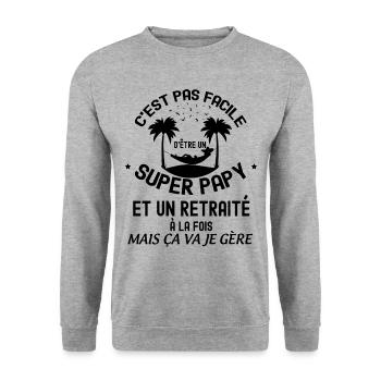 Super Papy Et Retraité Cadeau Cool Pour Papa - Sweat-shirt Unisexe - gris chiné - Devant - Alina (178cm) & Michal (187cm)