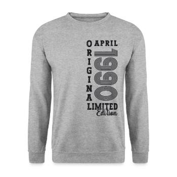 33rd birthday man April Born 1990 Original - Unisex Sweatshirt - salt & pepper - Front - Alina (178cm) & Michal (187cm)