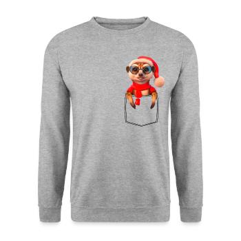 Erdmännchen X-Mas Meerkat Brusttasche Pocket - Unisex Pullover - Weißgrau meliert - Vorne - Alina (178cm) & Michal (187cm)