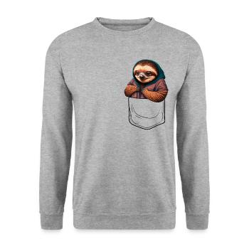 Brusttasche Faultier | Faultier in der Tasche - Unisex Pullover - Weißgrau meliert - Vorne - Alina (178cm) & Michal (187cm)