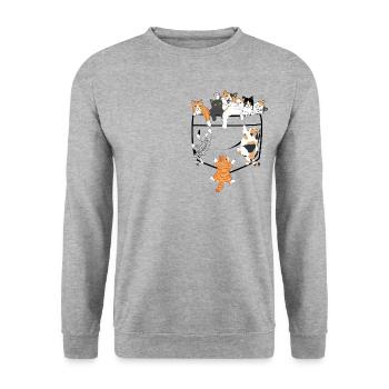 Süße Katzen klettern - originelle Geschenkidee - Unisex Pullover - Weißgrau meliert - Vorne - Alina (178cm) & Michal (187cm)