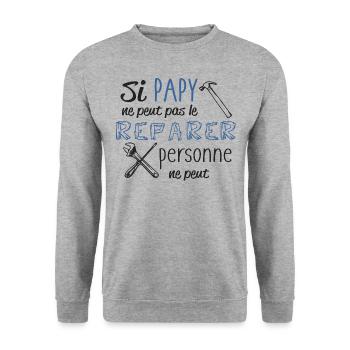 Si papy ne peut pas... - Sweat-shirt Unisexe - gris chiné - Devant - Alina (178cm) & Michal (187cm)