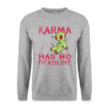 Karma n’a pas de date limite - Sweat-shirt Unisexe - gris chiné - Devant - Alina (178cm) & Michal (187cm)