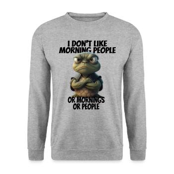 C’est drôle de dire que je n’aime pas les gens du matin... - Sweat-shirt Unisexe - gris chiné - Devant - Alina (178cm) & Michal (187cm)