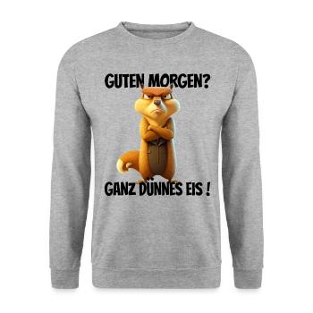 Guten Morgen? Ganz dünnes Eis! Lustiges Hörnchen - Unisex Pullover - Weißgrau meliert - Vorne - Alina (178cm) & Michal (187cm)