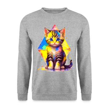 Rainbow Kitty - painted with geometries - Unisex Sweatshirt - salt & pepper - Front - Alina (178cm) & Michal (187cm)