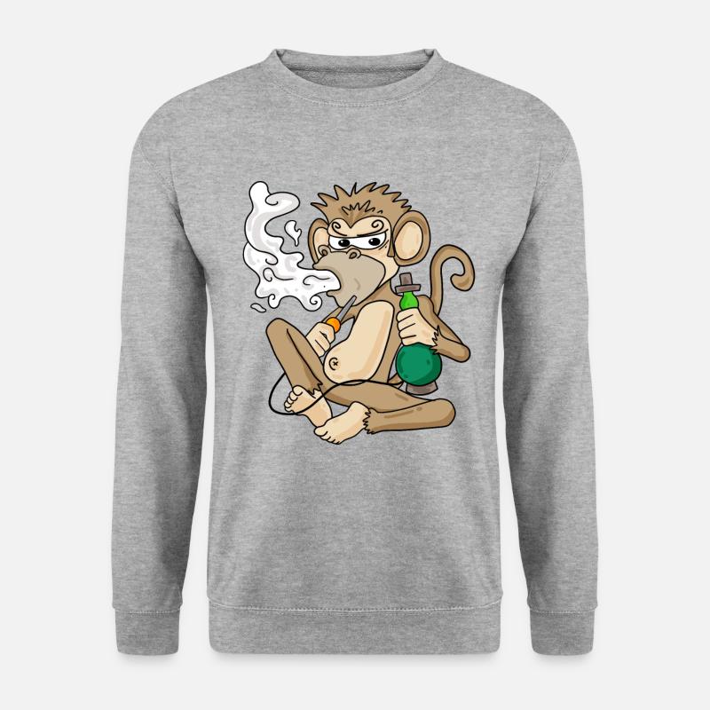 Shisha Wasserpfeife Rauchender Affe - Unisex Pullover - Weißgrau meliert