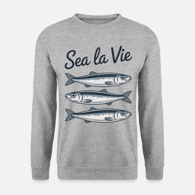 Liebe Sardinen Fisch Meer - Unisex Pullover - Weißgrau meliert